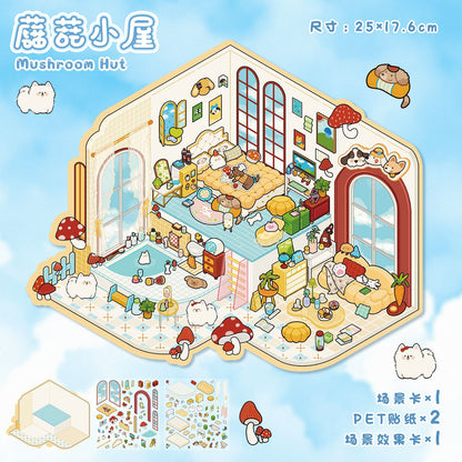 Link 51: 10 Different House Shops Scenery Stickers Miniature Scene Collage Journal Stickers