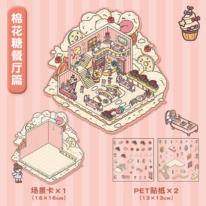 Link 5: 11 Themes Cute Miniature Scene Stickers Cartoon 3D Stereoscopic Cottage Stress Stickers