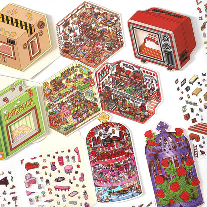 Link 50: 12 Themes Scene Stickers With Covers Scenery Journal Material Stickers