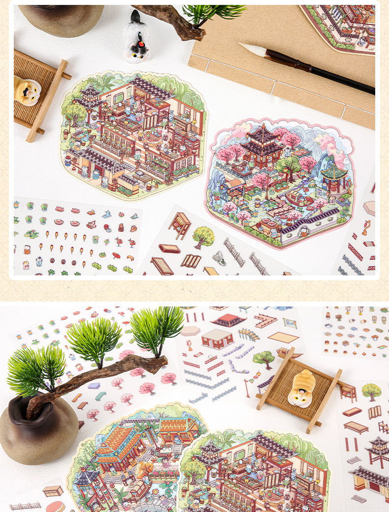 Link29: Chinese Style Landscape Stickers 3D Relief DIY Landscape Stickers 4 Types