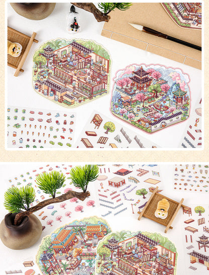 Link29: Chinese Style Landscape Stickers 3D Relief DIY Landscape Stickers 4 Types