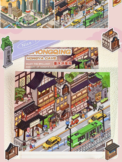 Link 21: 4 City Themes Landscape Stickers 3D Stereo Cottage Collection Stickers