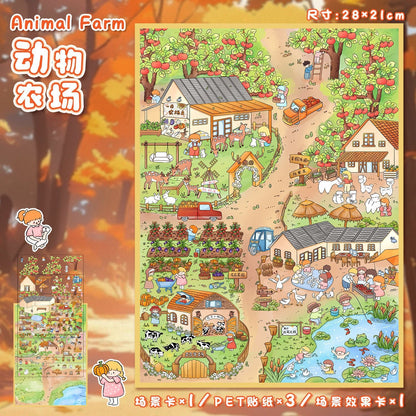 Link 16: 68.0 Large Scenery Stickers 3D Old Buildings DIY Stress Relief Journal Stickers