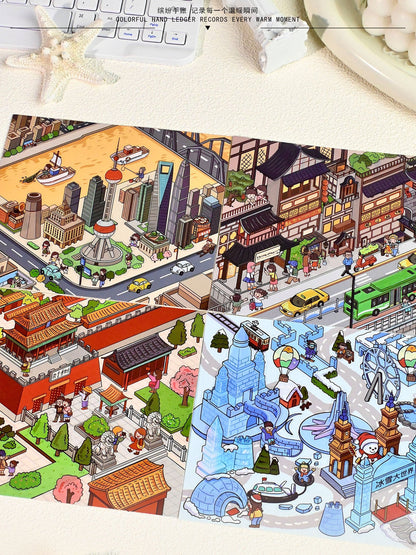 Link 21: 4 City Themes Landscape Stickers 3D Stereo Cottage Collection Stickers