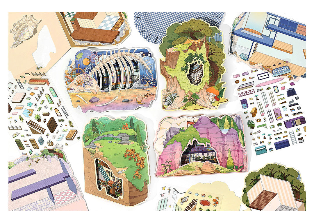 Link 50: 12 Themes Scene Stickers With Covers Scenery Journal Material Stickers