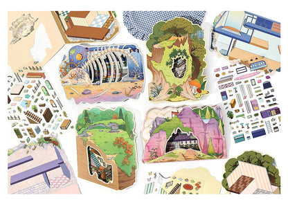 Link 50: 12 Themes Scene Stickers With Covers Scenery Journal Material Stickers