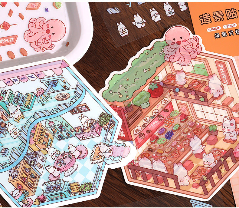 Link 26: 8 Themes Ancient Houses Miniature Scenery Stickers Original Cute Scenery Cottage Cartoon DIY Stickers