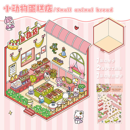 Link 20: 6 Shops Cute 3D Miniature House Miniature Scene Puzzle Children's Toy Stickers