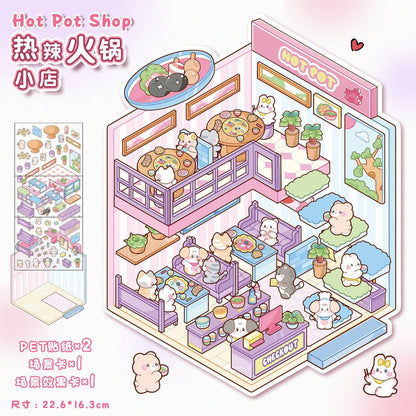 Link 19: Different Shops and Rooms 3D Cute Scenery Stickers Scene Puzzle Children's Toy Stickers