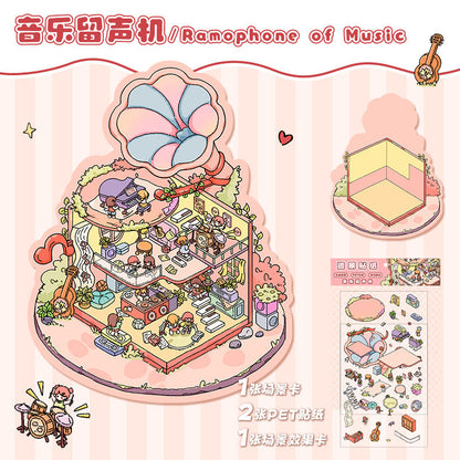 Link 4: Cute Miniature Scene Decoration Stickers Cartoon 3D House Stress Relief Scene Stickers