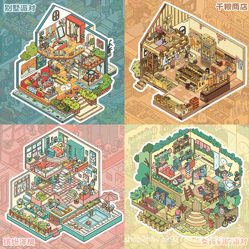 Link 38: 4 Themes Villas Fantasy Home Series Scenery Stickers
