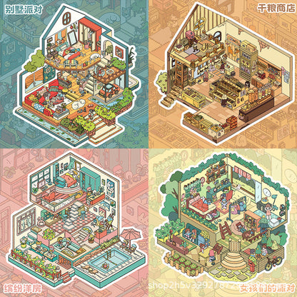 Link 38: 4 Themes Villas Fantasy Home Series Scenery Stickers