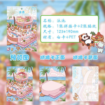 Link 63: Standard Size 3D Scene Stickers Villa | Holiday | Pool | Forest