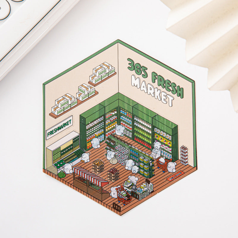 Link 37: Different Shops Themes 3D Miniature Scene Stickers  No-Cut Scene Scrapbook