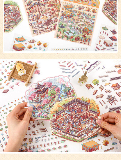 Link29: Chinese Style Landscape Stickers 3D Relief DIY Landscape Stickers 4 Types