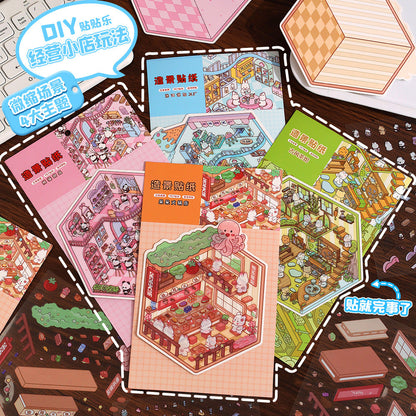 Link 26: 8 Themes Ancient Houses Miniature Scenery Stickers Original Cute Scenery Cottage Cartoon DIY Stickers