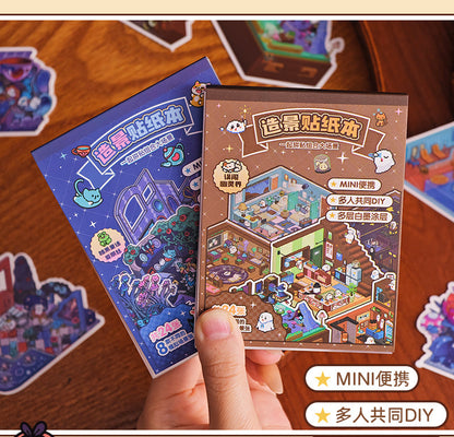Link 46: Spooky Cute Mini 3D Scene Stickers 8 Themes 16 Sheets of Stickers In A Book