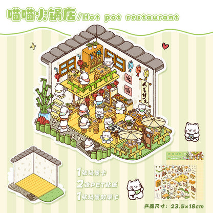 Link 12: 3D Stereoscopic Cottage Journal Stickers Miniature Scene Stickers 12 Places