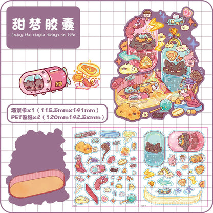 Link 65: Standard Size 3D Scene Stickers Restaurant | Chest | Old Time Signal | Magic Book | Sweet Dream Capsules