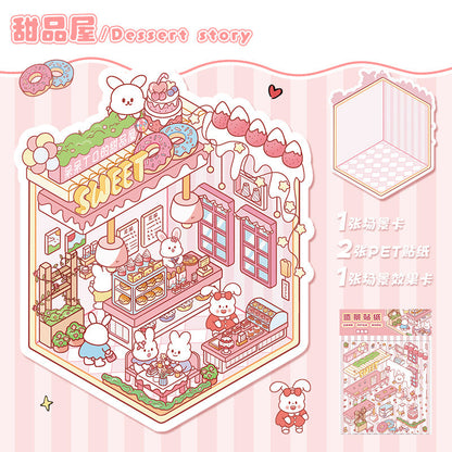 Link 20: 6 Shops Cute 3D Miniature House Miniature Scene Puzzle Children's Toy Stickers