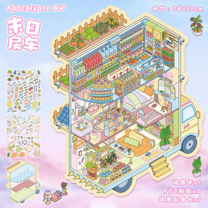 Link 51: 10 Different House Shops Scenery Stickers Miniature Scene Collage Journal Stickers