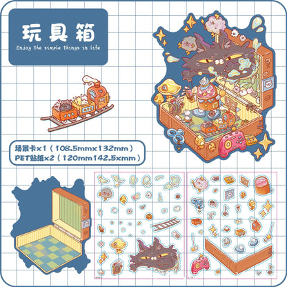 Link 65: Standard Size 3D Scene Stickers Restaurant | Chest | Old Time Signal | Magic Book | Sweet Dream Capsules