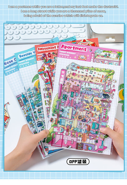 Link 31: 4 Themes Mini Town Large 3D Stereoscopic Scenery Stickers DIY