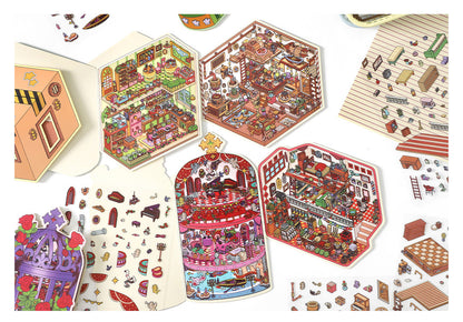 Link 50: 12 Themes Scene Stickers With Covers Scenery Journal Material Stickers