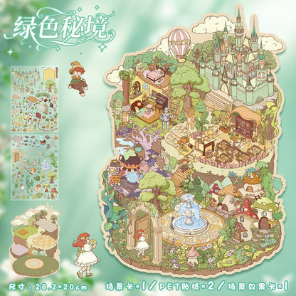 Link 51: 10 Different House Shops Scenery Stickers Miniature Scene Collage Journal Stickers