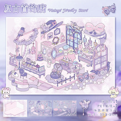 Link 35: Large Size 6 Different Rooms Shops 3D Scene Stickers DIY Stress Release
